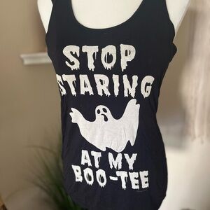 Black Graphic Tank Top with Ghost Print